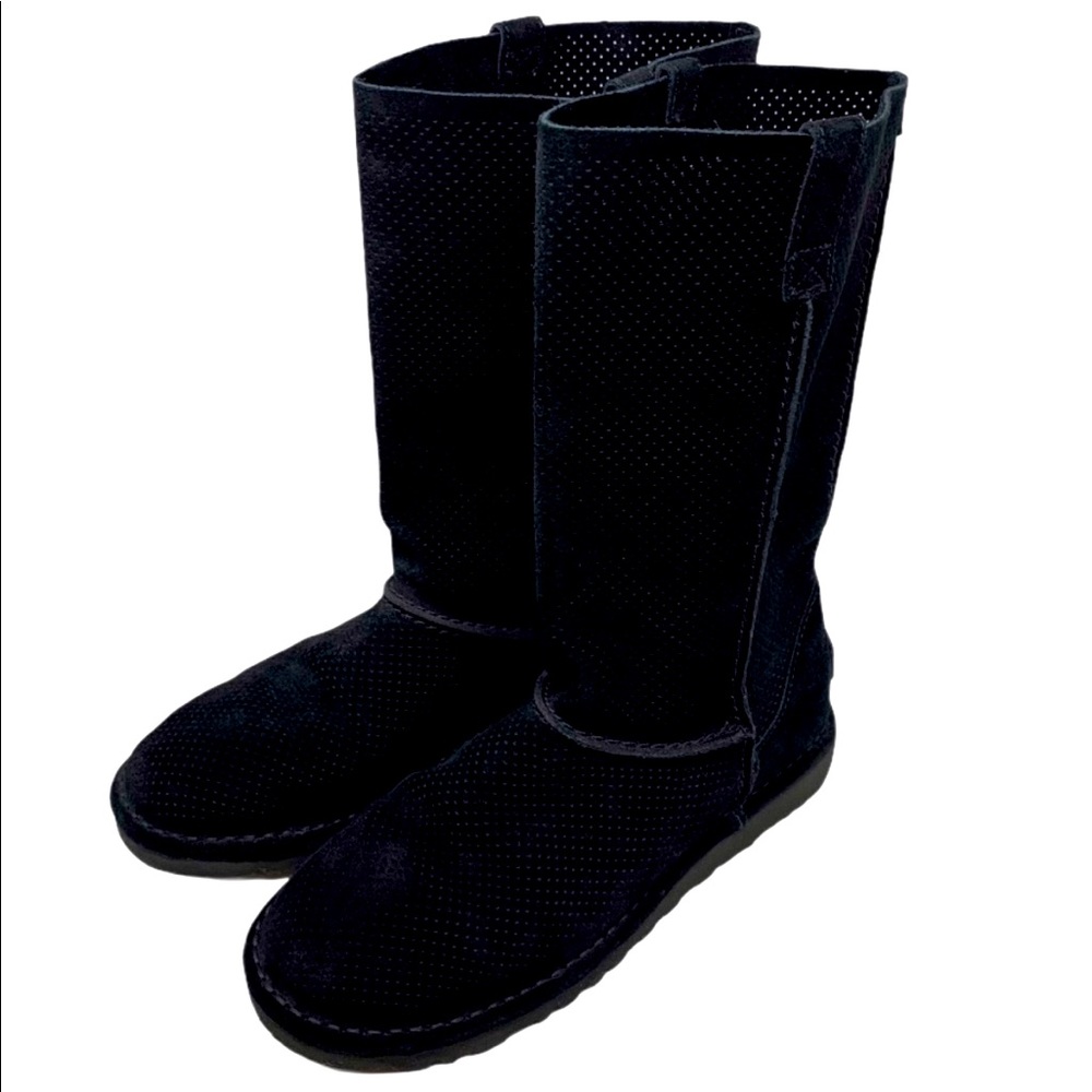 UGG Perforated Suede Classic Tall Boots Size 7 Black Unlined